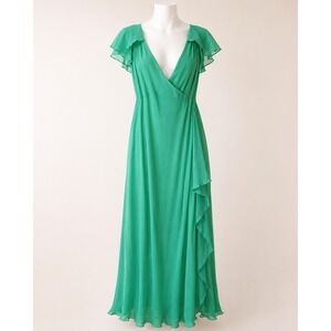 Tom and Linda Platt Saks Fifth Avenue Green Flutter Sleeve Ruffle Maxi Dress 1X